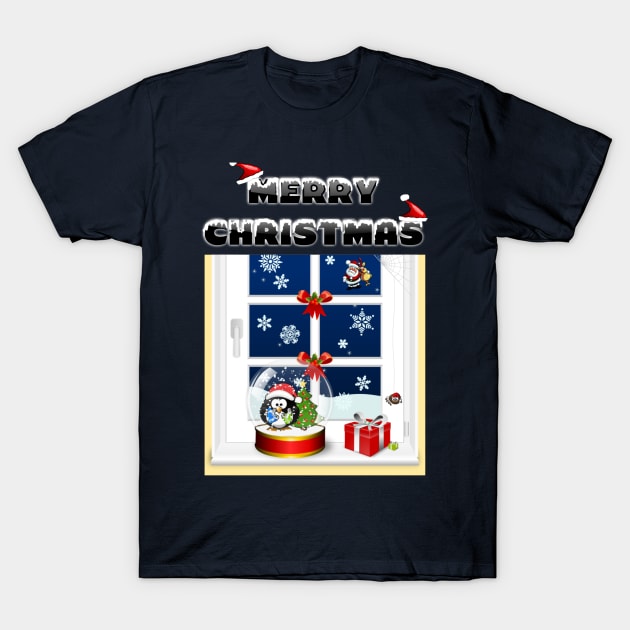 Christmas Magic Window Cute Cartoon Gift T-Shirt T-Shirt by klimentina